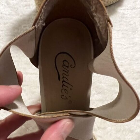 CANDIES Open Toe Beige Espadrille Wedge Platform Heels Elastic Straps Size 7.5M - Picture 12 of 12